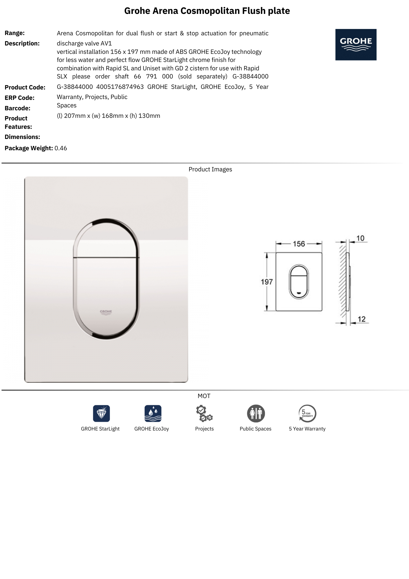 Arena Cosmopolitan Flush Plate