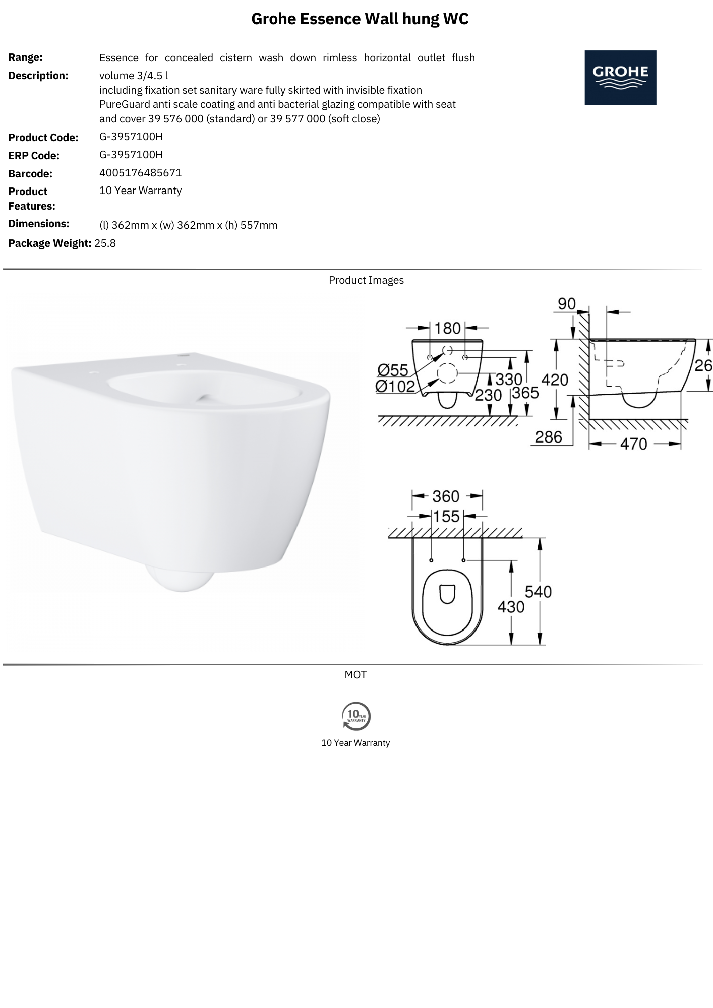 Essence Wall Hung Rimless