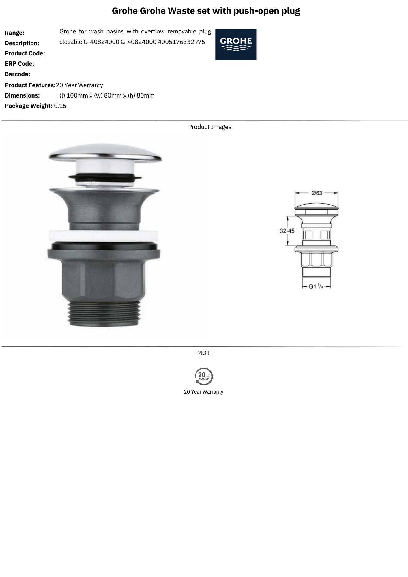 Grohe Waste Set Click