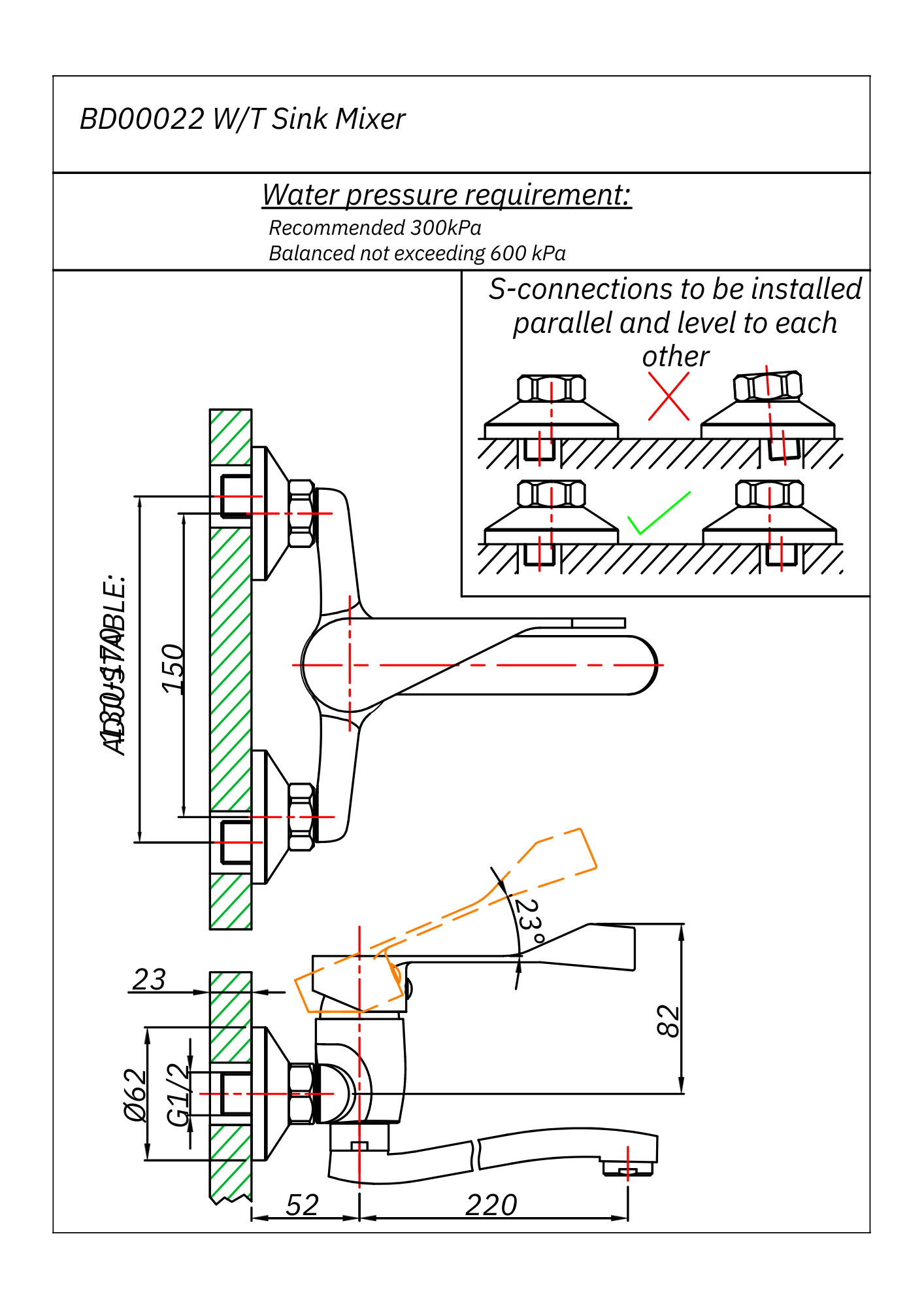 Bore Elbow Action Sink Mixer W/T Standard Offset