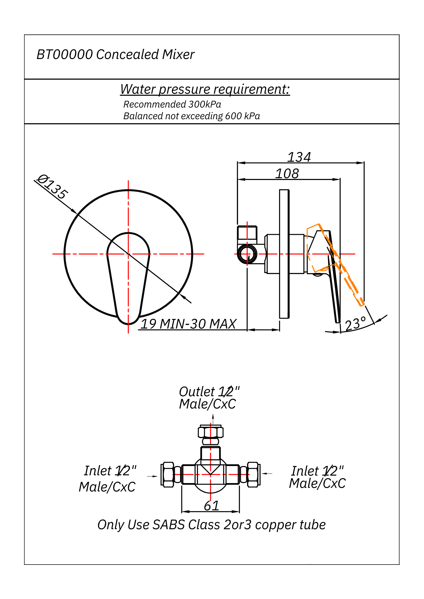 Bore Concealed Mixer Tap