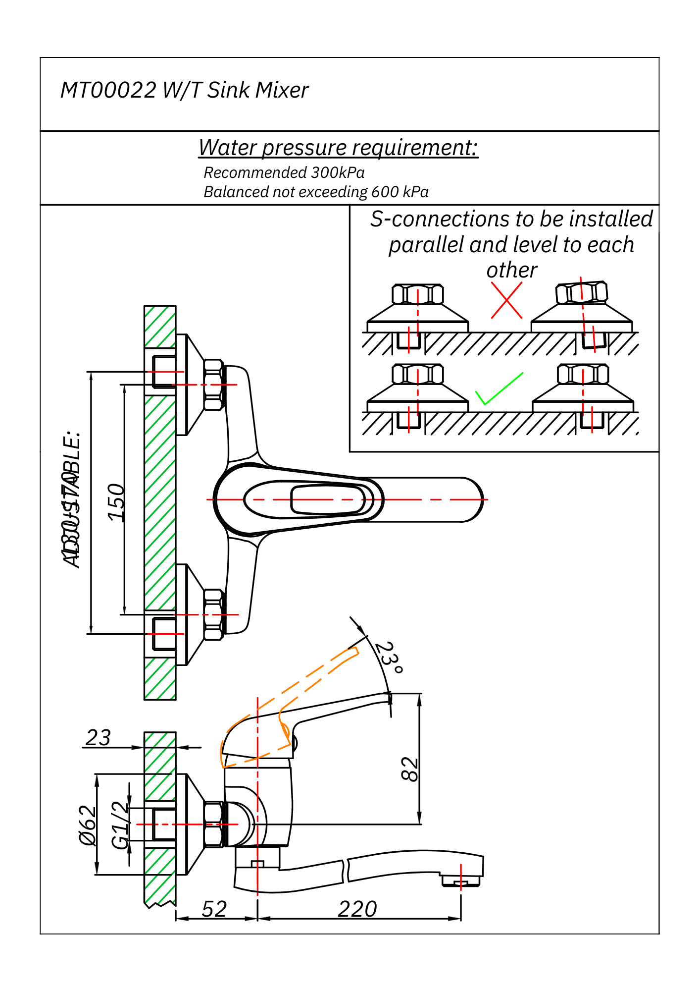Bore Sink Mixer Tap W/T Standard Offset