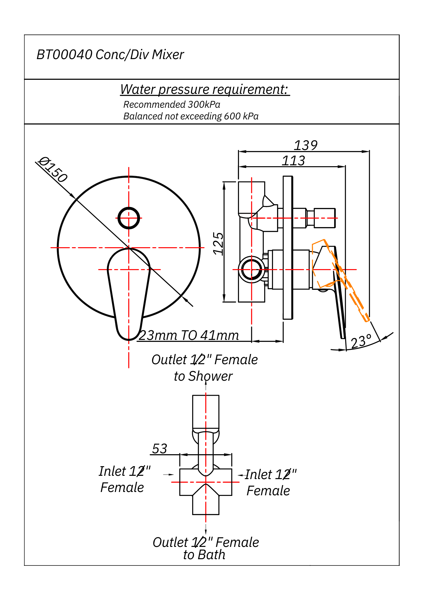 Bore Concealed Diverter Mixer Tap