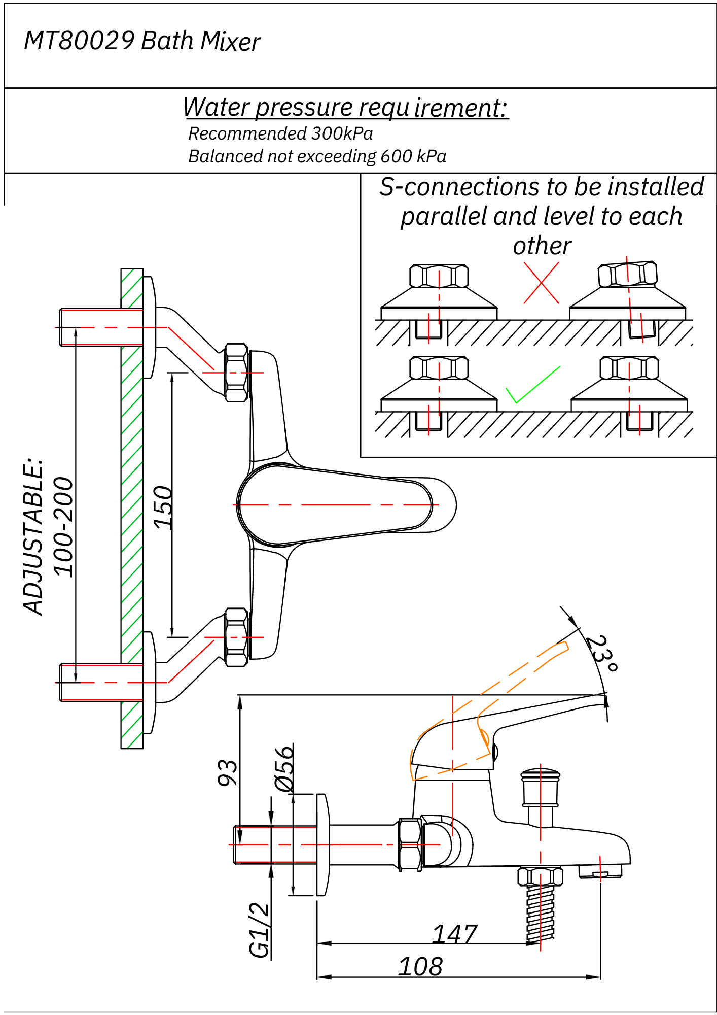 Mixed Range Bath Mixer Tap W/T 100-200mm Offset