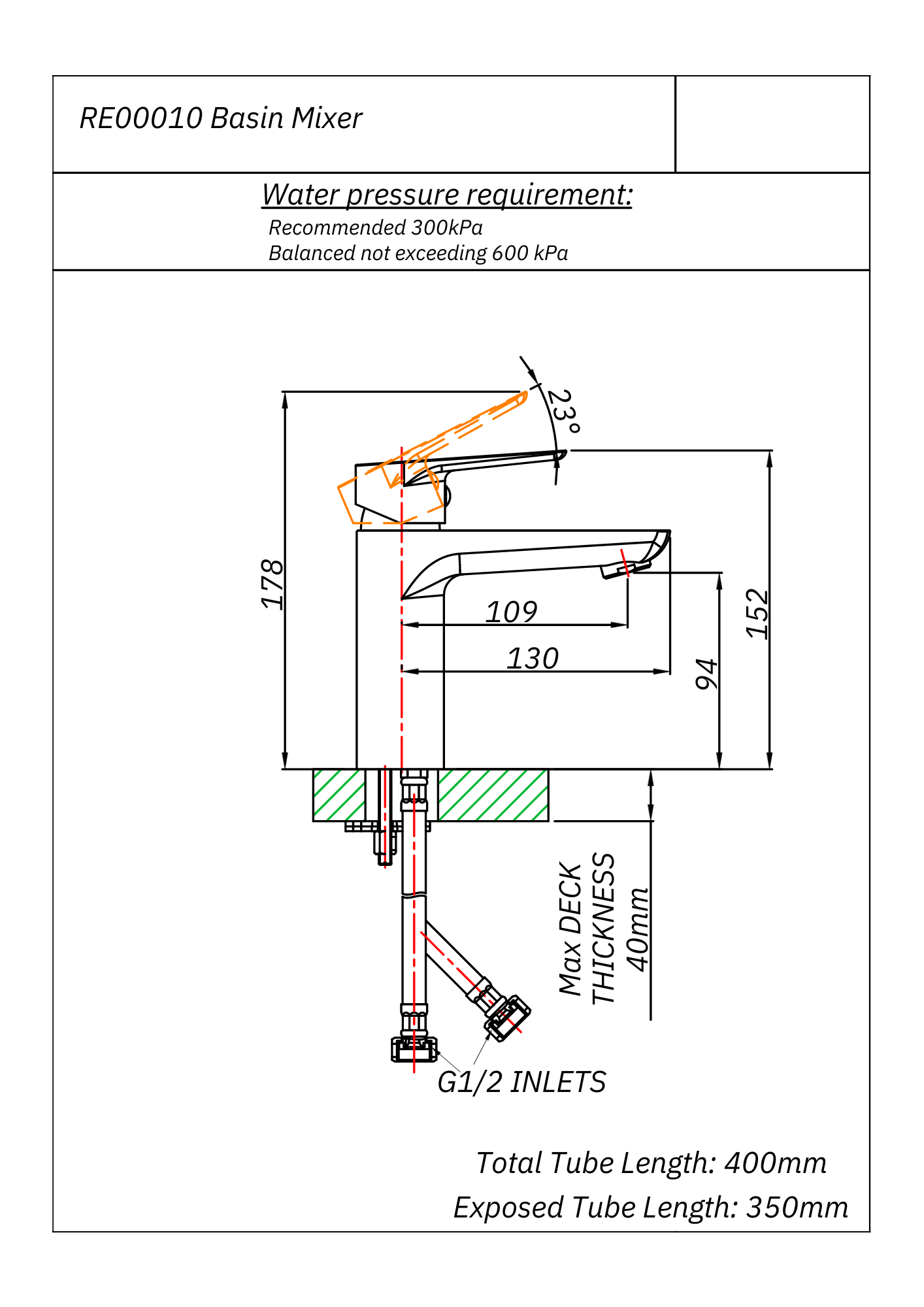 Ritz Standard Basin Mixer Tap