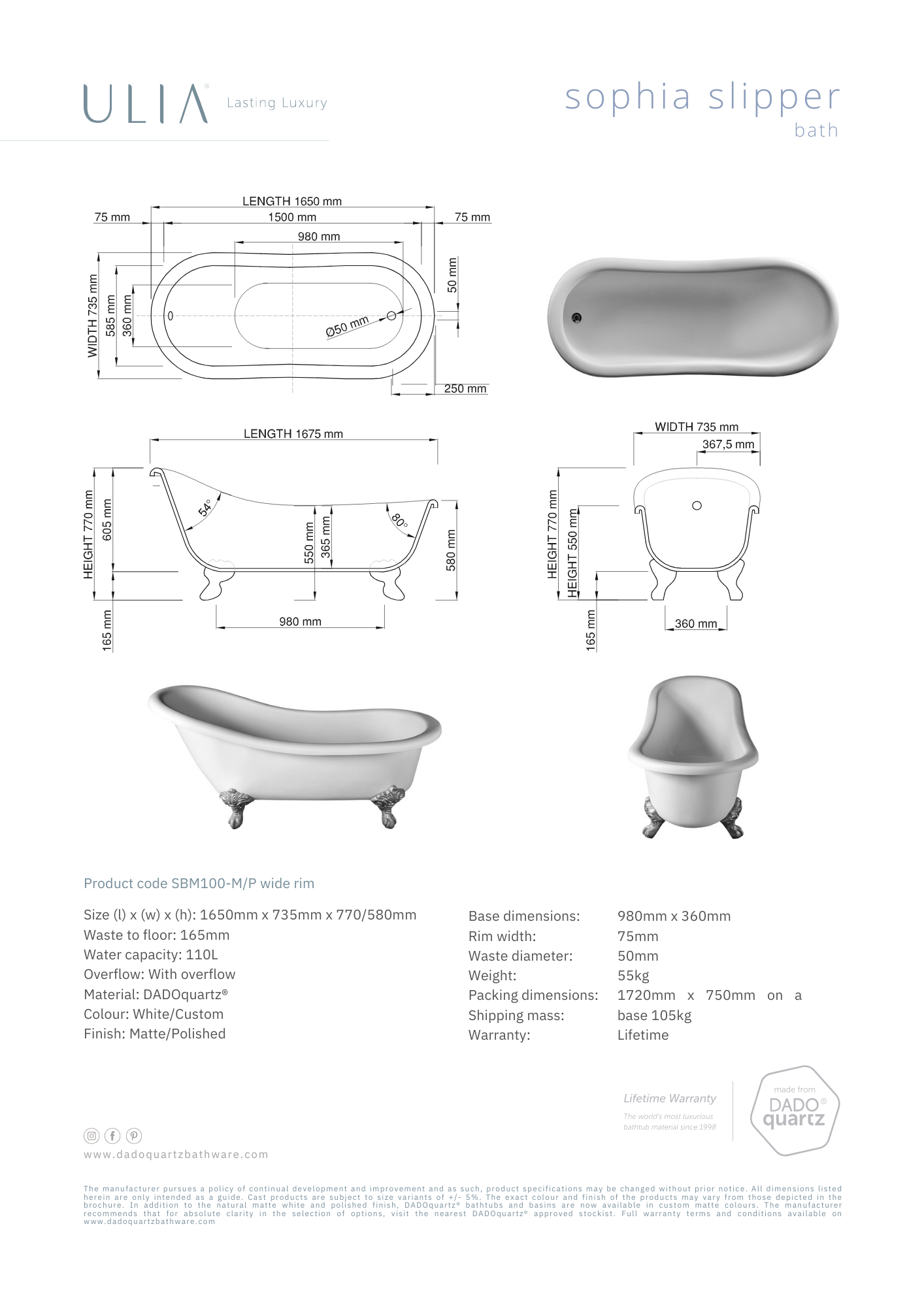 Sophia Slipper Bath